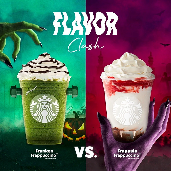Halloween creative ad: Two Halloween-themed frappuccino drinks face off