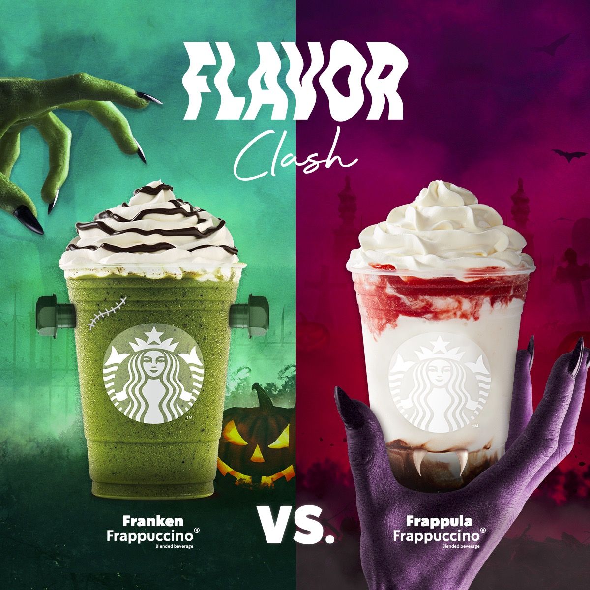 Two Halloween-themed frappuccino drinks face off