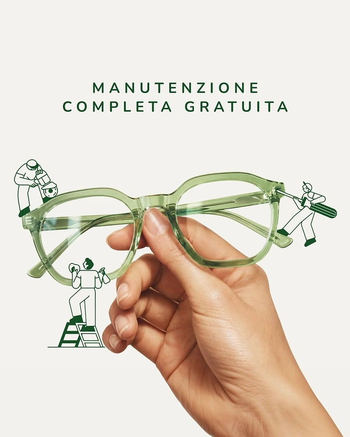 Opticians & Eye Care creative ad: Tiny illustrated workers servicing real glasses