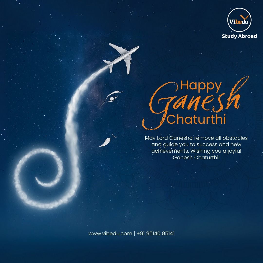 Airplane contrail forming Ganesha's trunk against a starry night sky