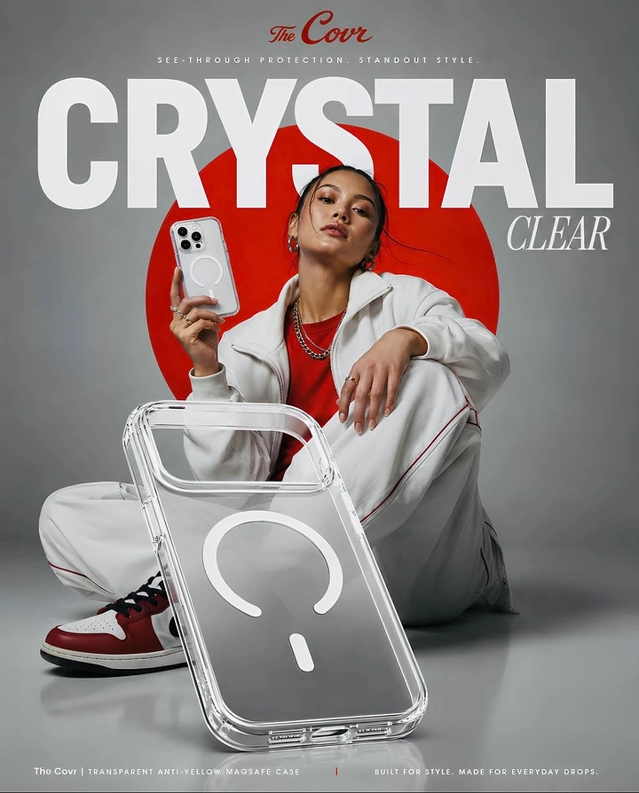 Phone Cases & Mobile Accessories creative ad: Crystal-clear case becomes visual headline
