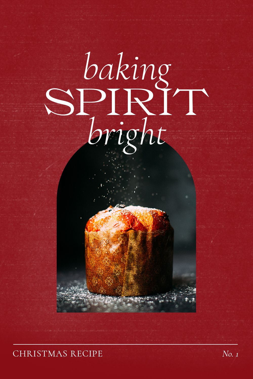 Christmas Poster: Panettone dusted with sugar inside an arched photo window