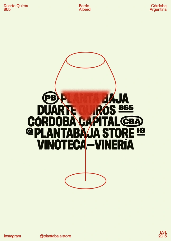 Creative ad: Outline wine glass overlaid on a stacked typographic block