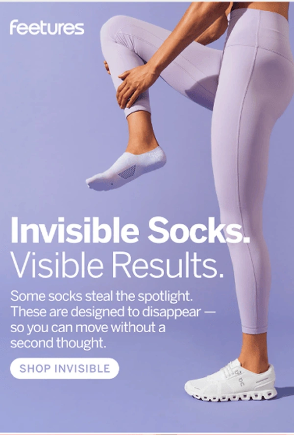 Socks Brands creative ad: Invisible socks, visible results copy is memorable
