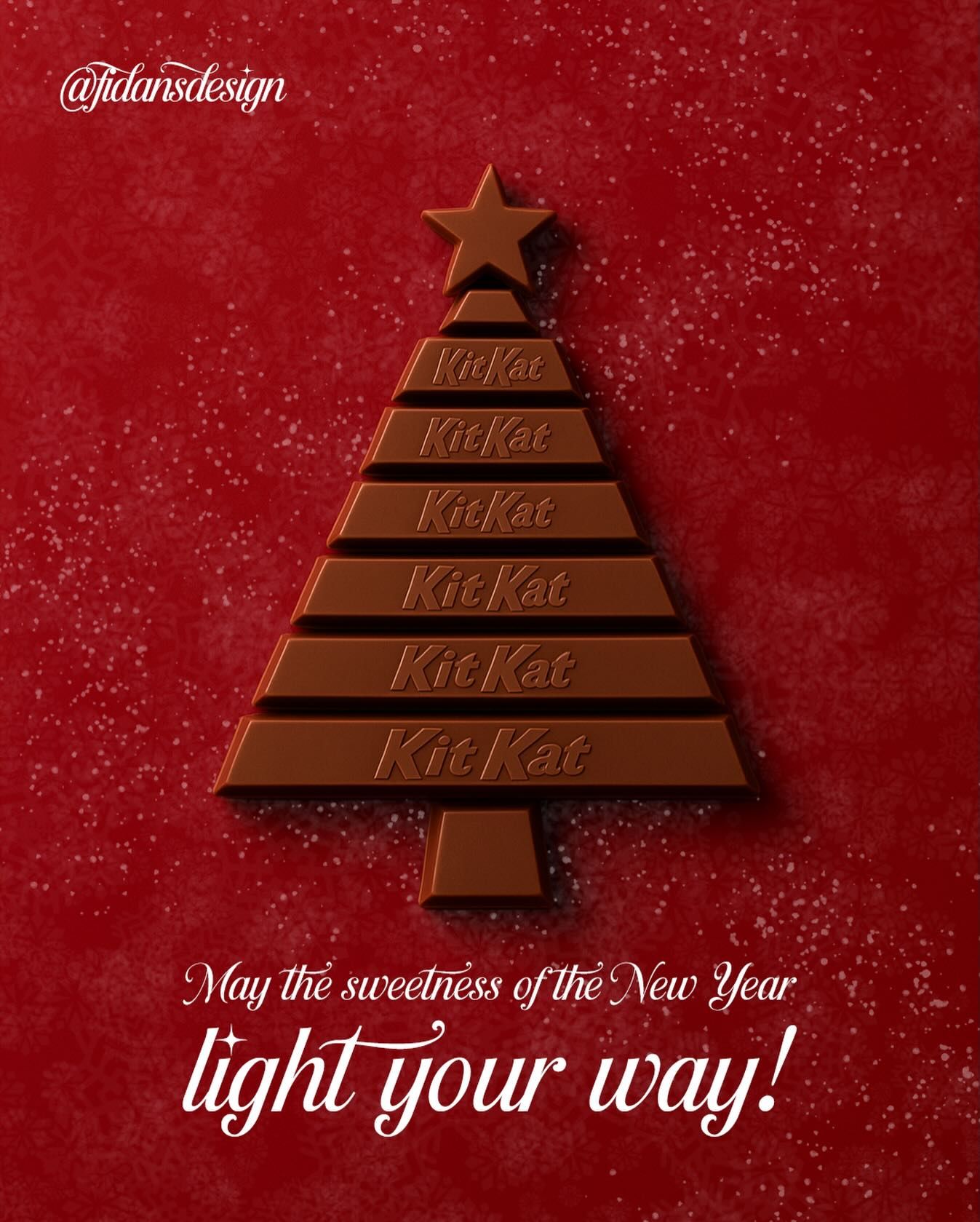 Christmas Instagram post: Christmas tree assembled from stacked embossed chocolate bar pieces with a chocolate star