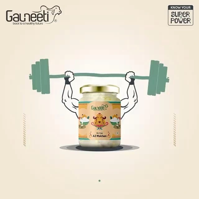 Dairy Brands creative ad: Ghee jar lifting barbell, superpower