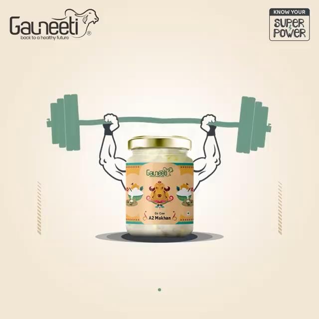 Instagram post: Ghee jar lifting barbell, superpower
