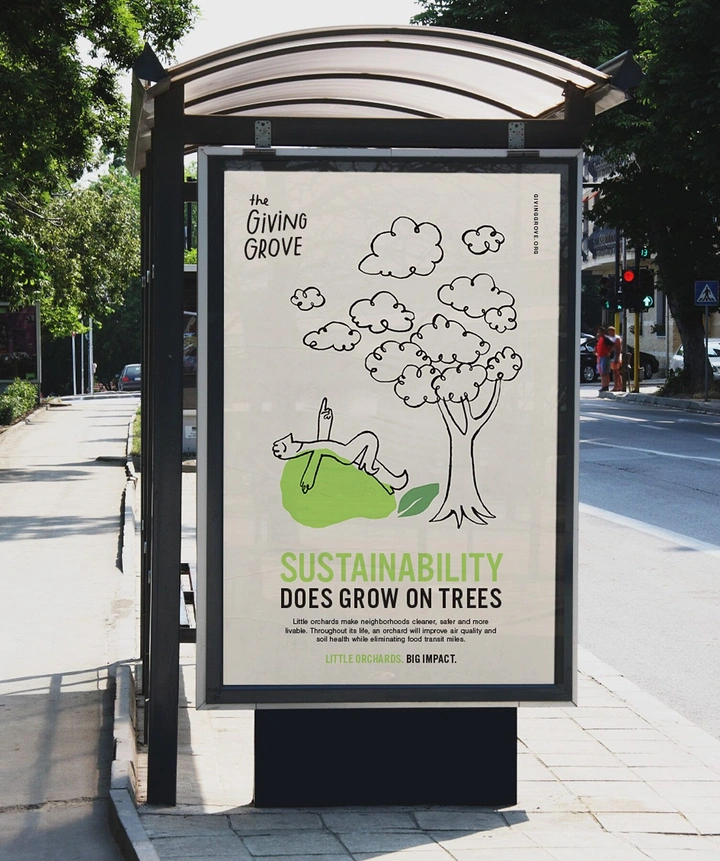 Landscaping & Gardening creative ad: 'Sustainability grows on trees' pun illustration