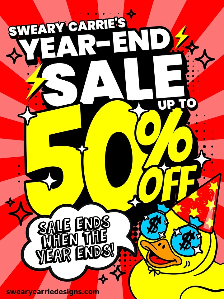 New Year creative ad: Cartoon rubber duck with dollar-sign eyes and party hat