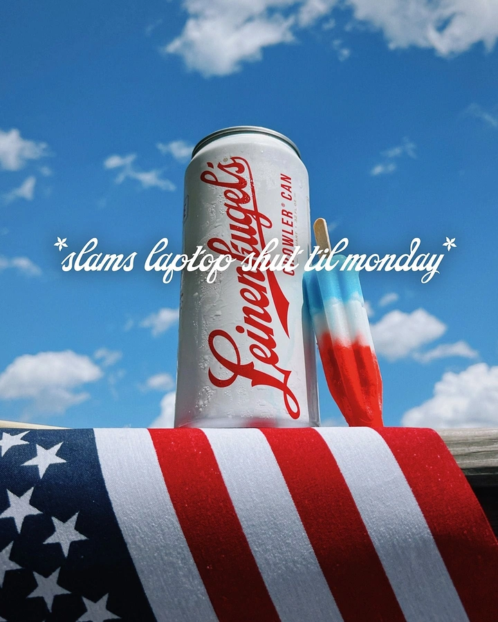 other-festival creative ad: Frosty beer can and red-white-blue popsicle on an American flag against the sky