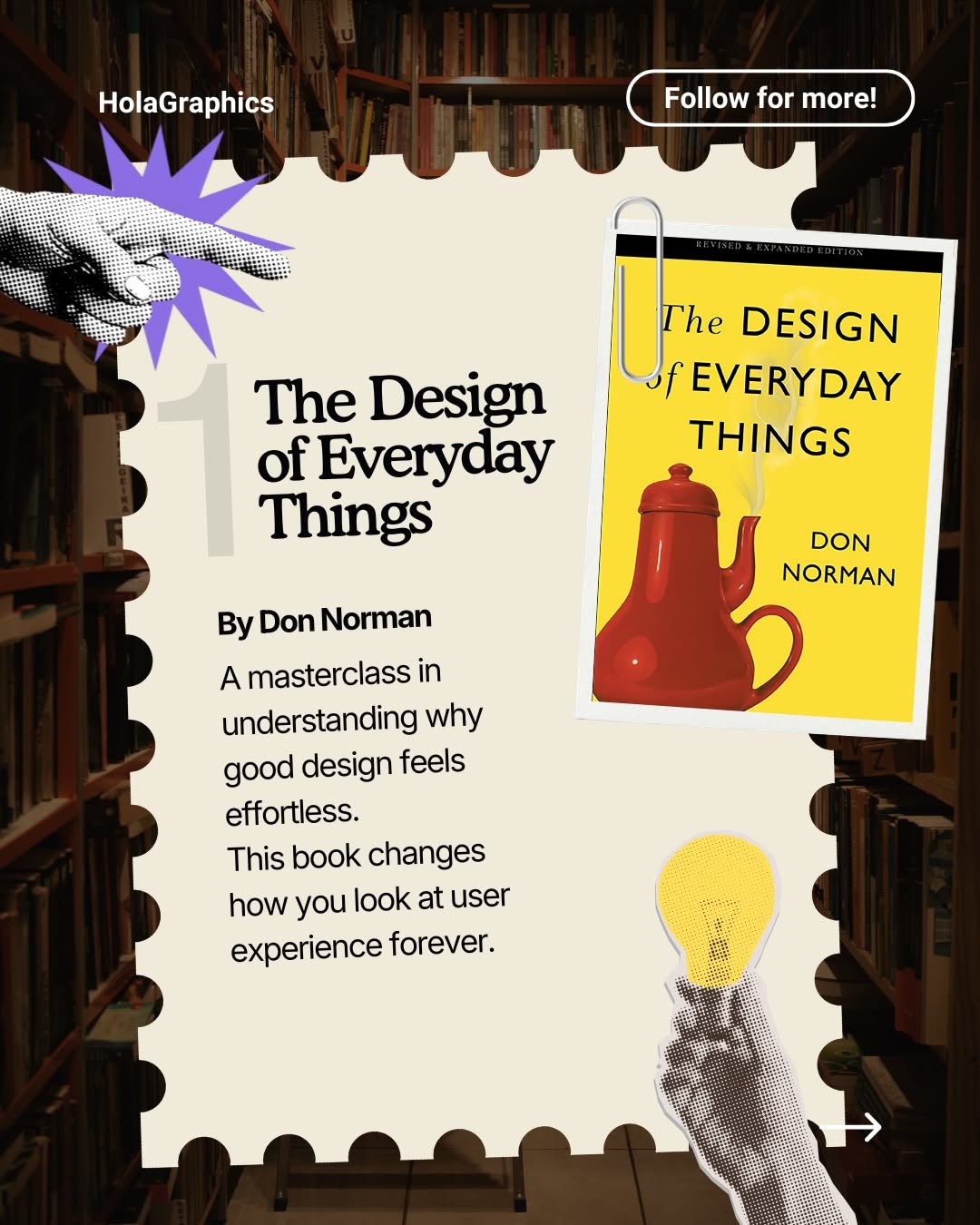 Instagram post: Brain-and-heart library metaphor for thinking, slide 2