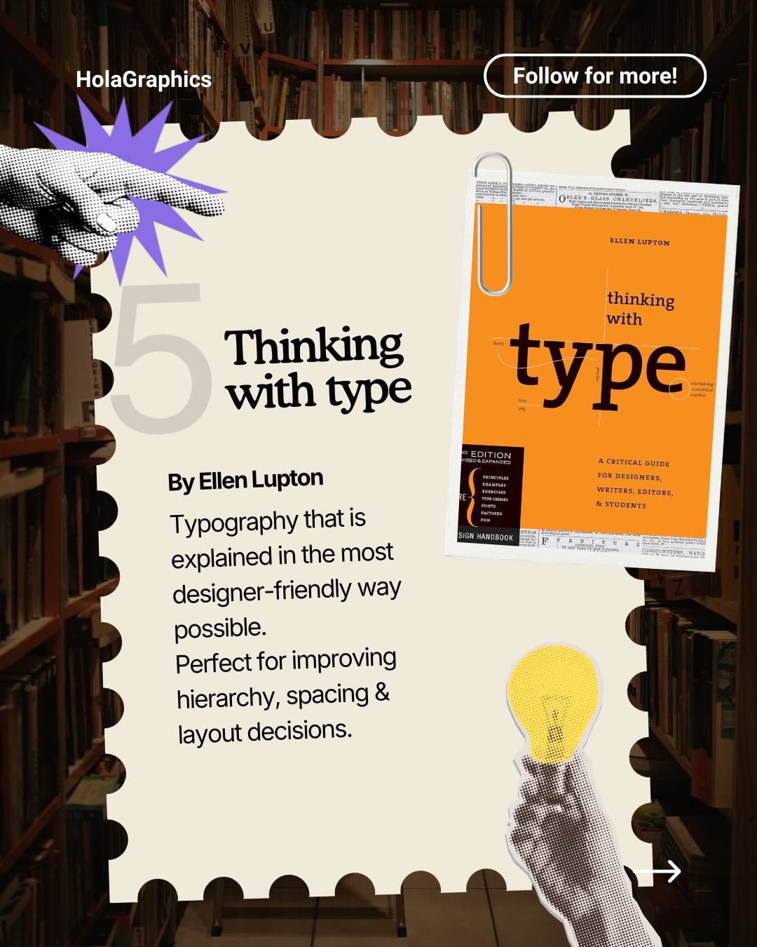 Instagram post: Brain-and-heart library metaphor for thinking, slide 6