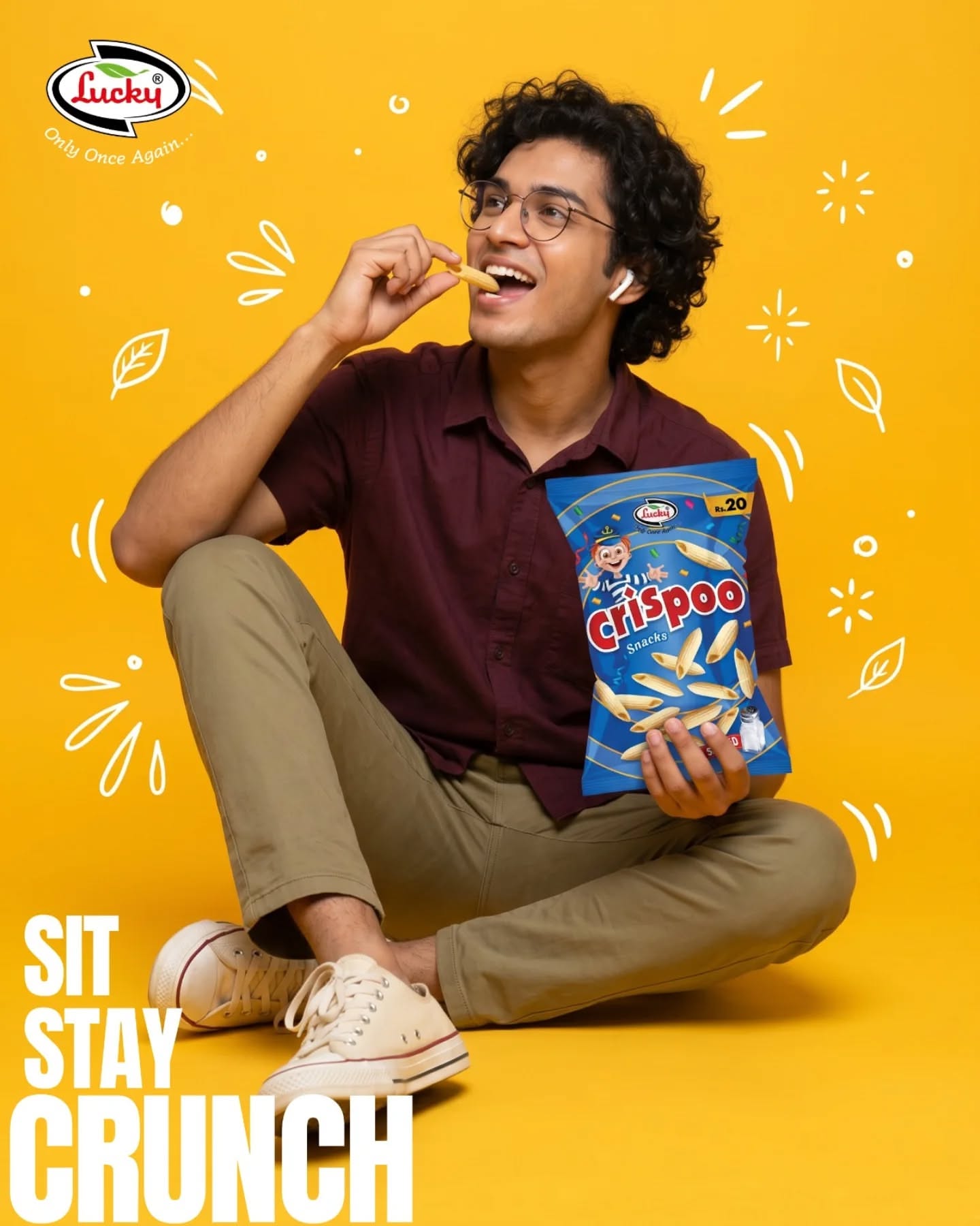 Instagram post: 'Sit Stay Crunch' playful copy pun