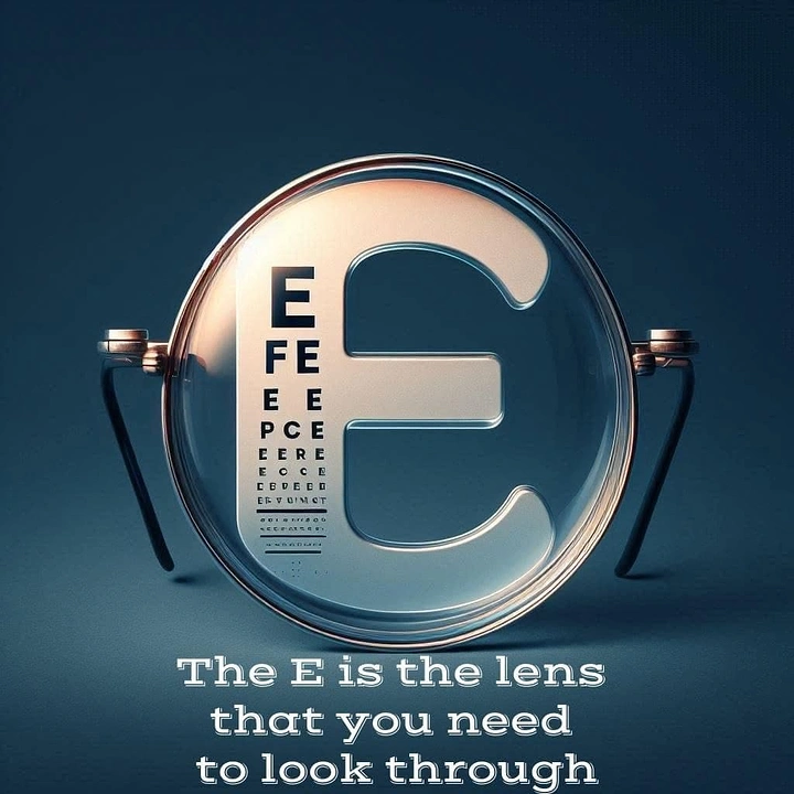 Opticians & Eye Care creative ad: Letter E turned into lens with eye chart