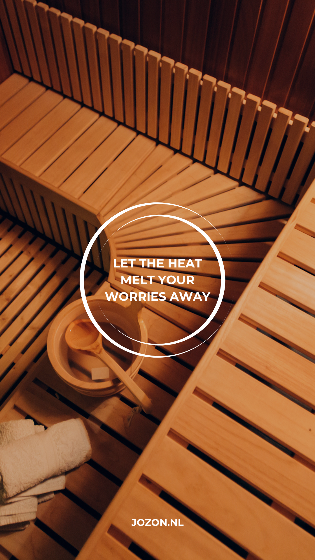 Story: Circle badge echoes sauna bucket, top-down geometry
