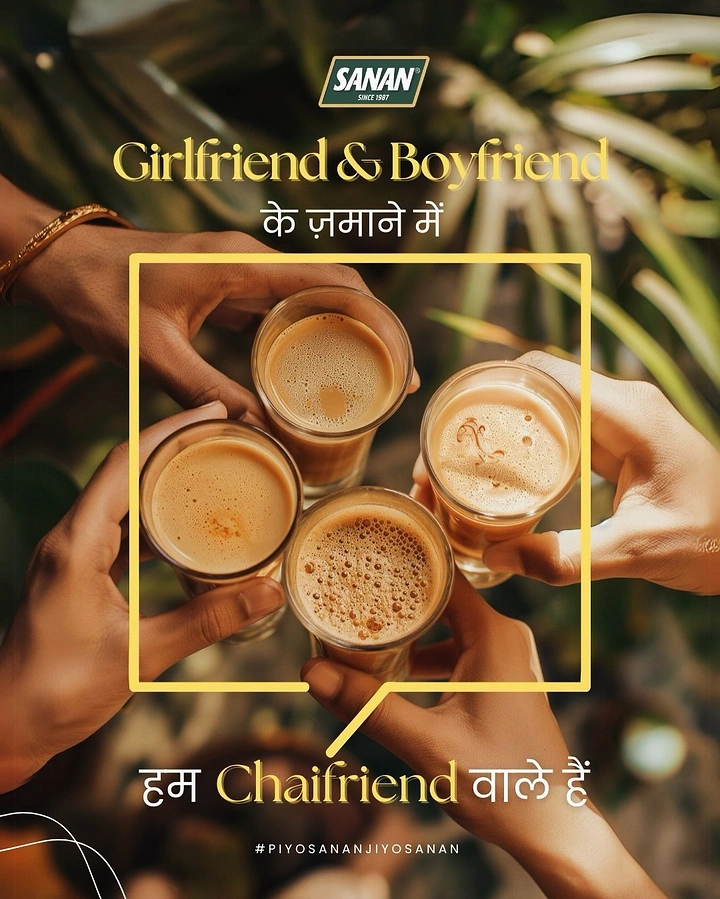 Tea & Chai Brands creative ad: 'Chaifriend' pun with framed cup toast