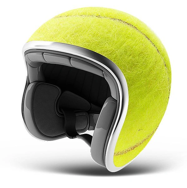 Helmets & Riding Gear creative ad: Helmet transformed into tennis ball