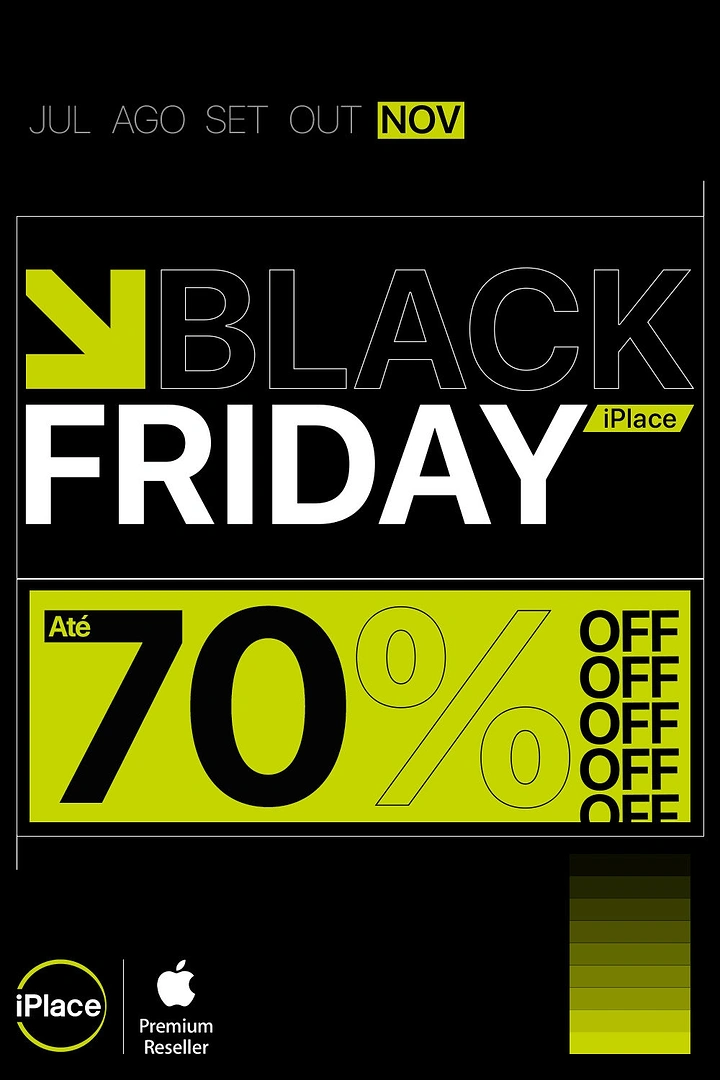 Black Friday creative ad: Large typographic Black Friday lockup with a 70% discount block