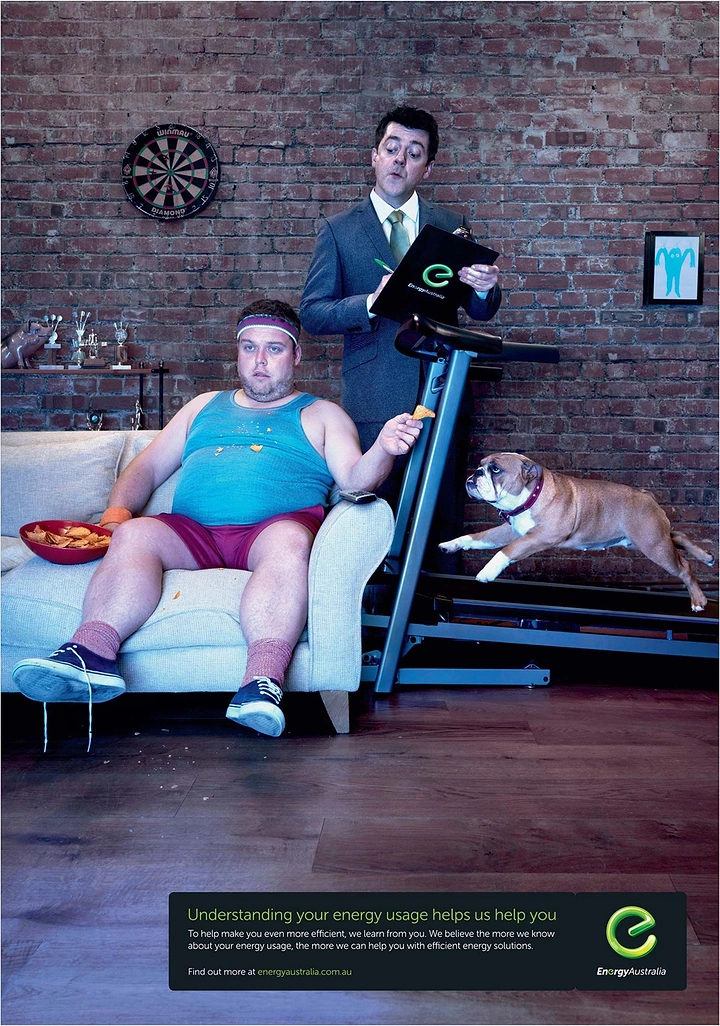Fitness Equipment Stores creative ad: Couch-potato energy usage concept