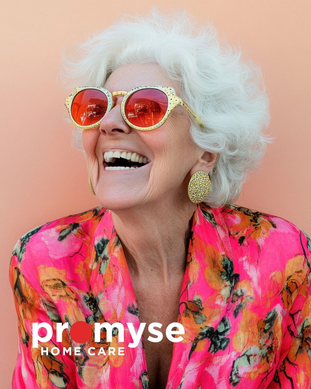 Instagram post: Bold joyful senior portrait, logo sunglasses dot