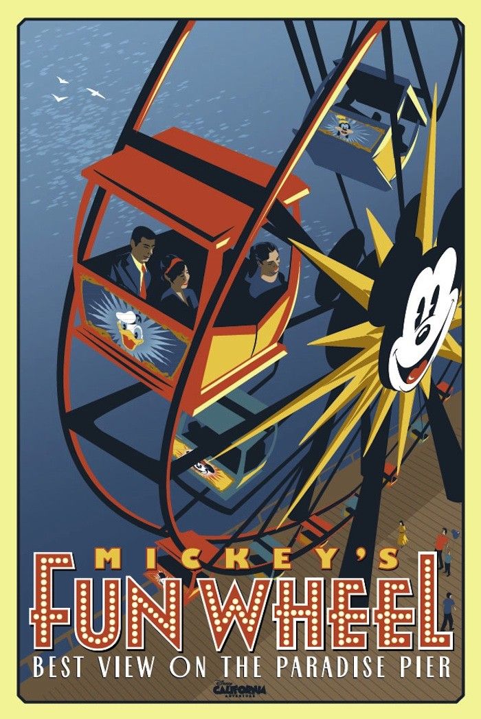 Story: Mickey face as Ferris wheel, retro poster