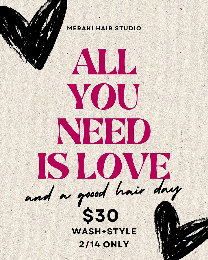 Valentine's Day creative ad: Big magenta headline with black painted hearts