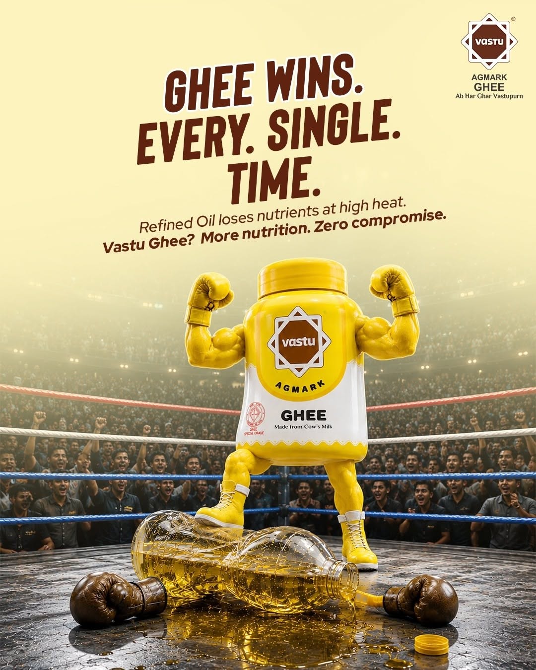 Instagram post: Ghee jar boxer knocks out oil