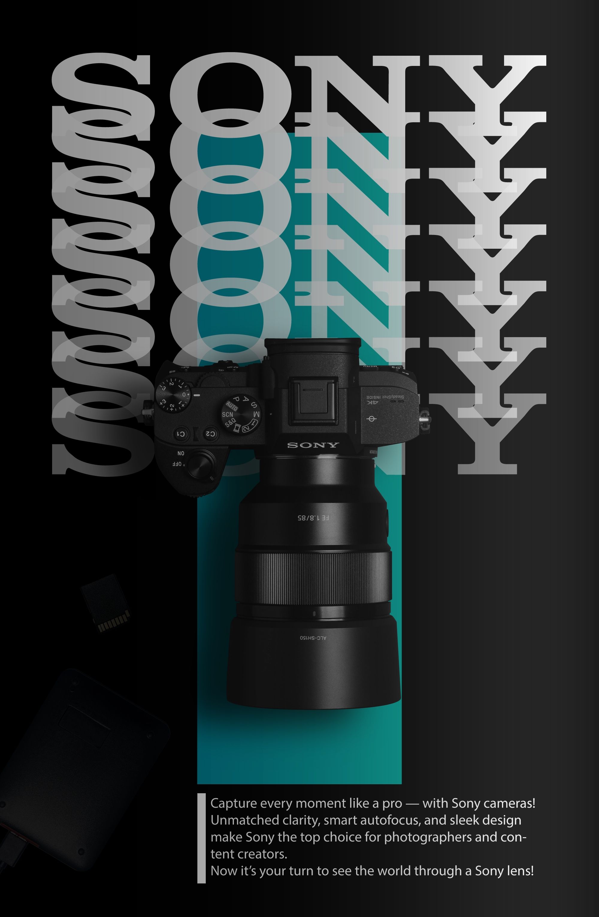 Story: Camera integrated into repeated Sony typography