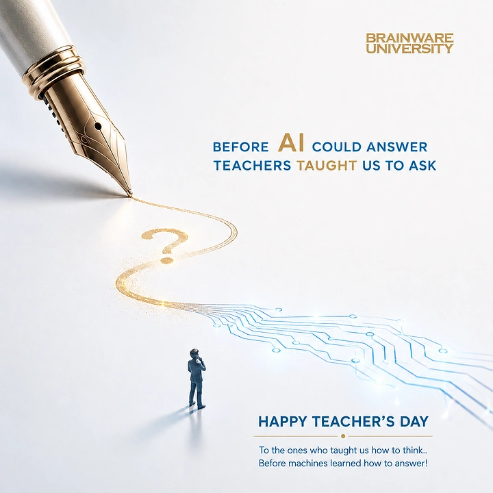 Teachers Day creative ad: Gold fountain pen ink turning into circuit lines