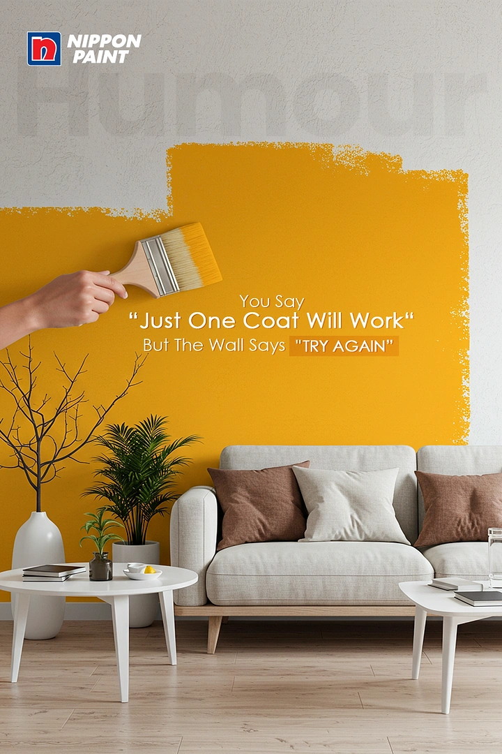House Painters creative ad: Witty 'one coat' wall talks back copy