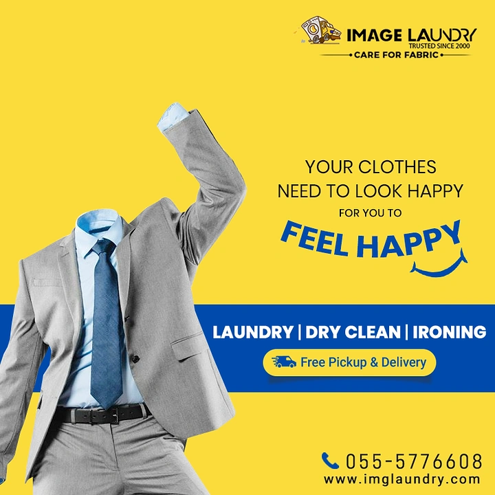 Laundry & Dry Cleaning creative ad: Invisible man dancing suit, clothes feel happy