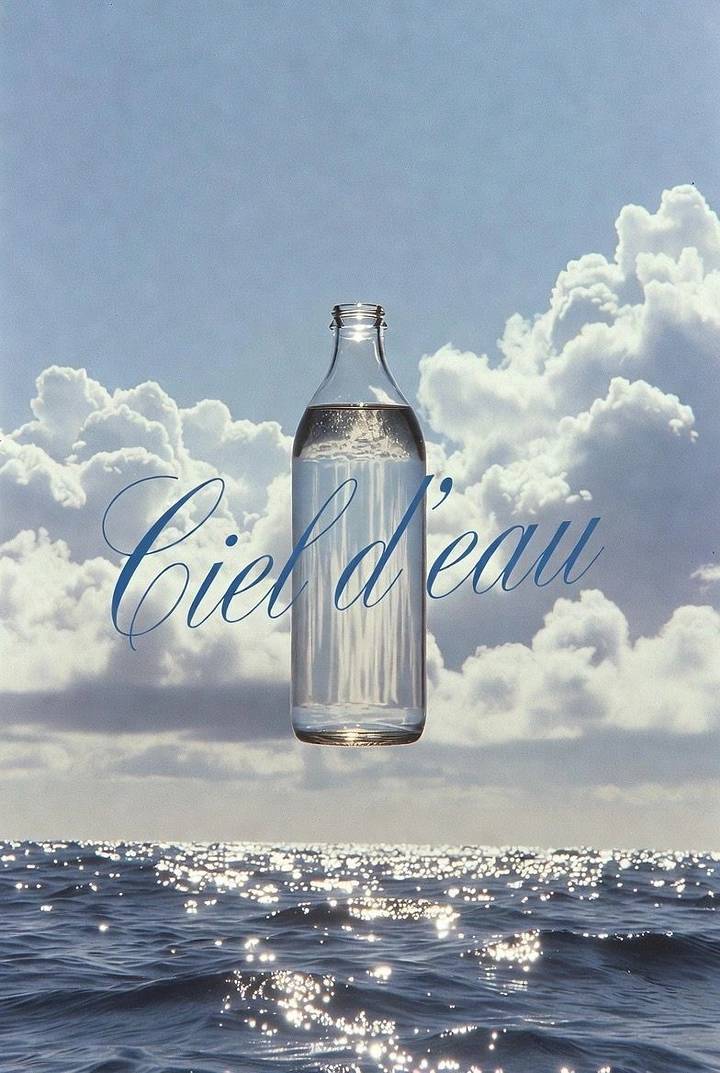 Packaged Drinking Water creative ad: Surreal bottle floating above ocean