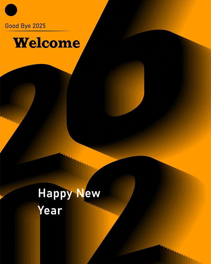 New Year creative ad: Giant rotated black 2026 numerals with stepped 3D extrusion