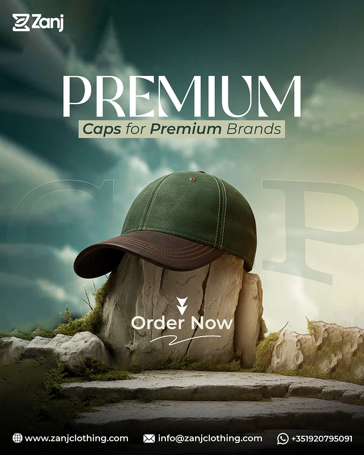 Hats & Caps creative ad: Cap presented as dramatic landscape monument