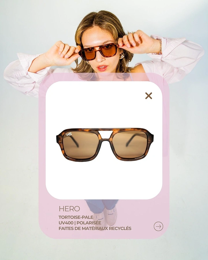 Opticians & Eye Care creative ad: App product card overlaid on model