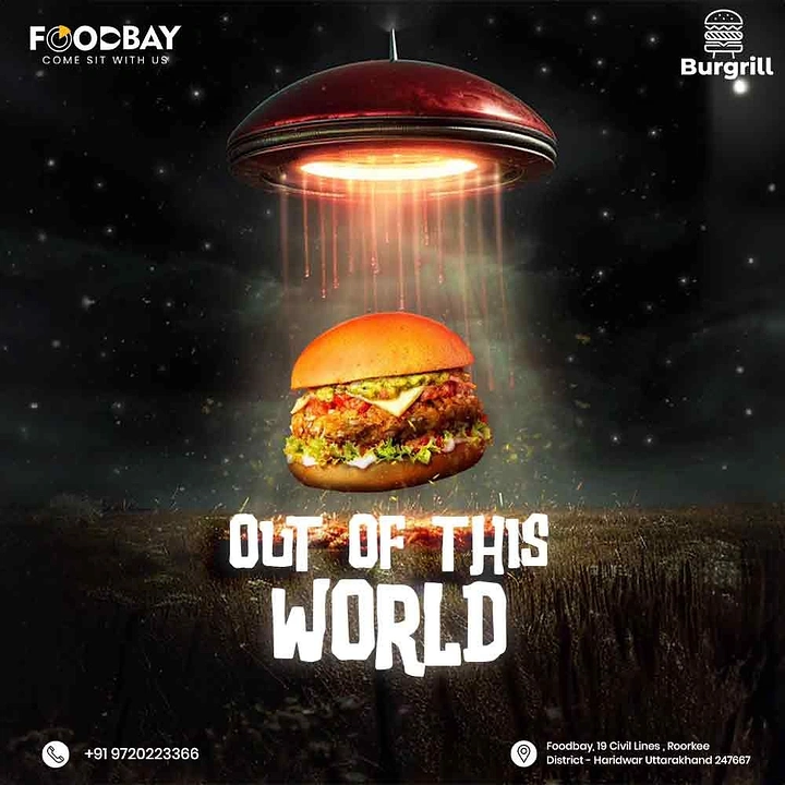 Cloud Kitchens & Food Trucks creative ad: UFO abducting burger, out of this world