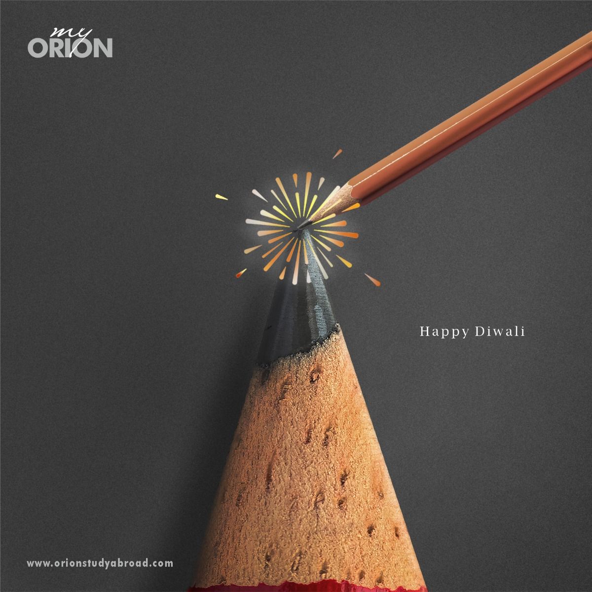 Diwali Instagram post: Pencil tip lighting another pencil like a firecracker