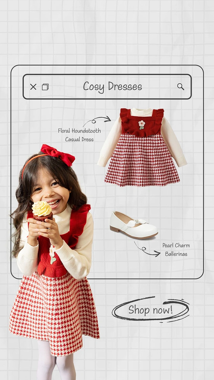 Kids Clothing creative ad: Search-bar UI frames outfit shopping