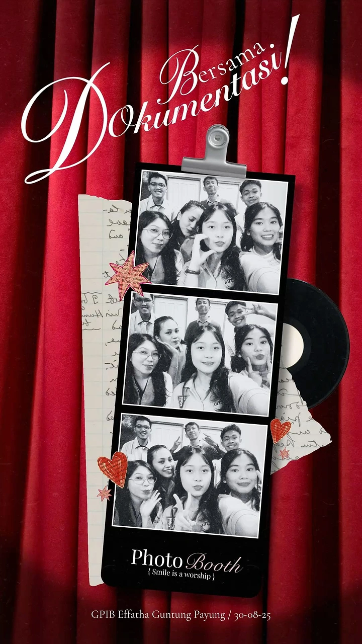 Photo Booth Rentals creative ad: Theatrical curtain and film-strip theme