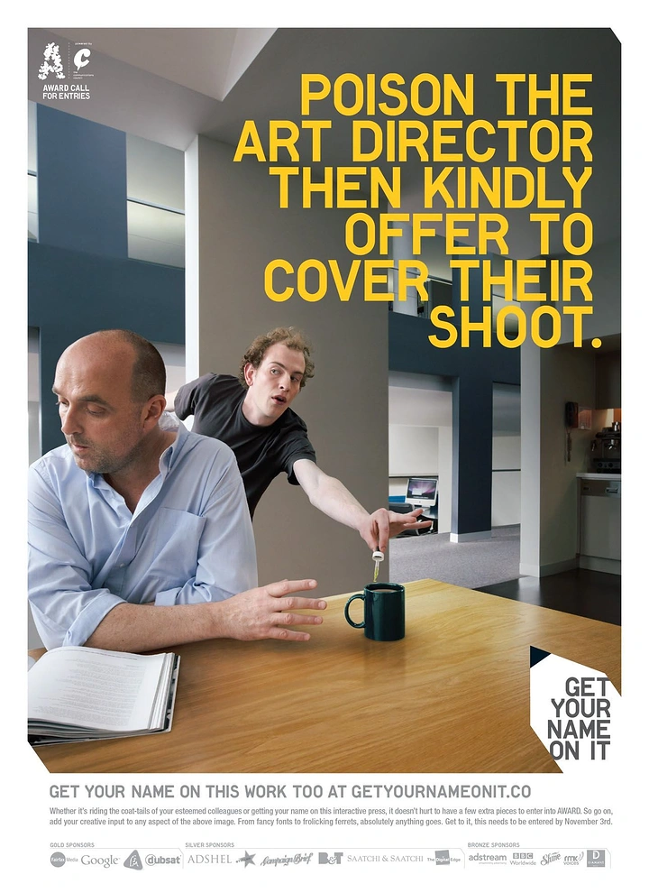 Agency creative ad: Witty poison-the-art-director copy with staged photo