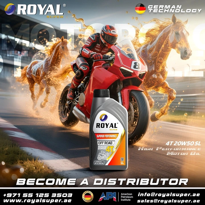 Engine Oil & Lubricants creative ad: Dramatic motorcycle and horse power pairing