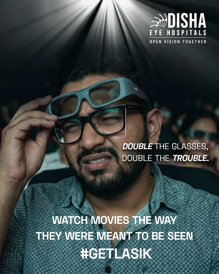Opticians & Eye Care creative ad: 3D glasses over specs: double trouble