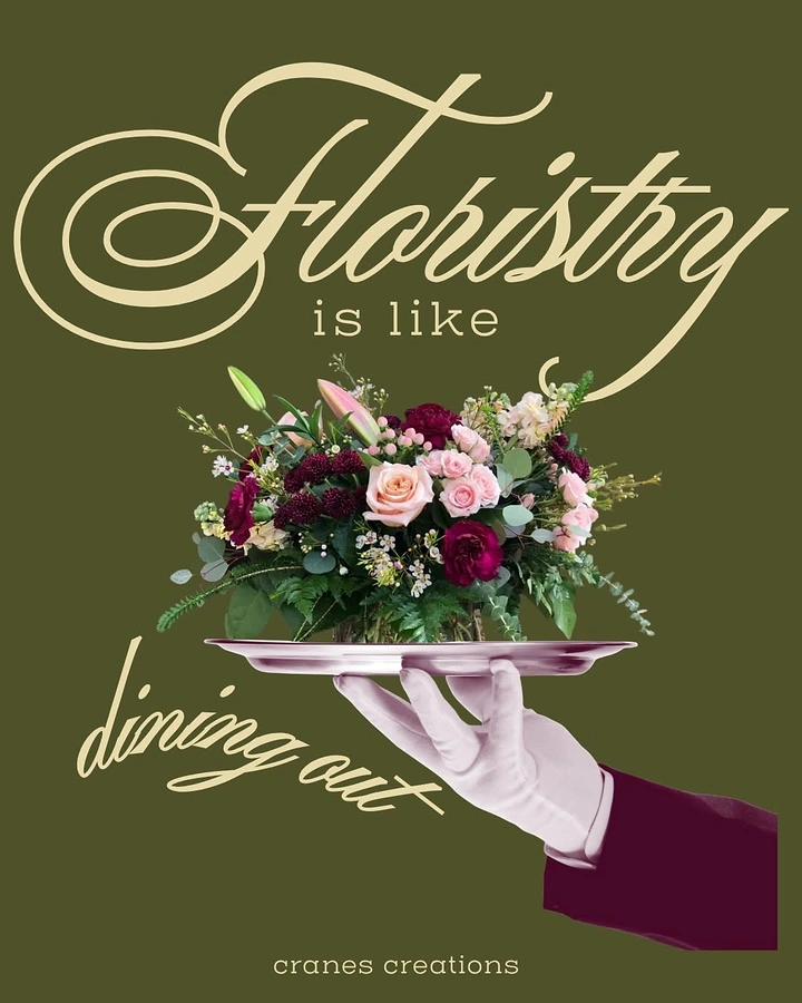 Florists creative ad: Bouquet served on waiter's tray metaphor
