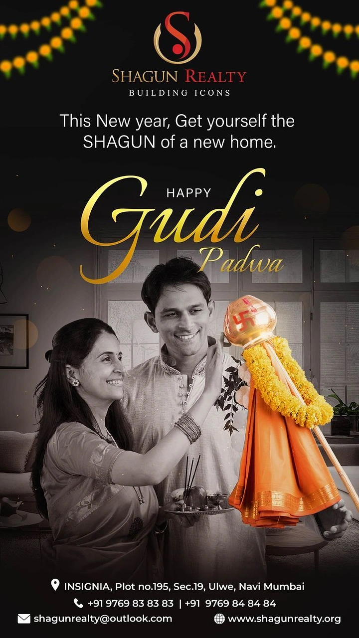 other-festival creative ad: Couple in black-and-white raising a colour gudi at home