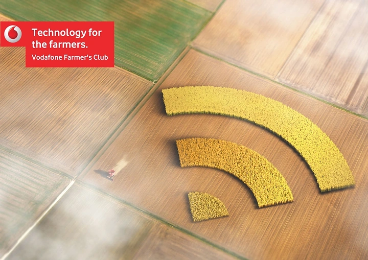 Agriculture, Seeds & Fertilizers creative ad: Wi-Fi symbol formed from crop patches in an aerial field