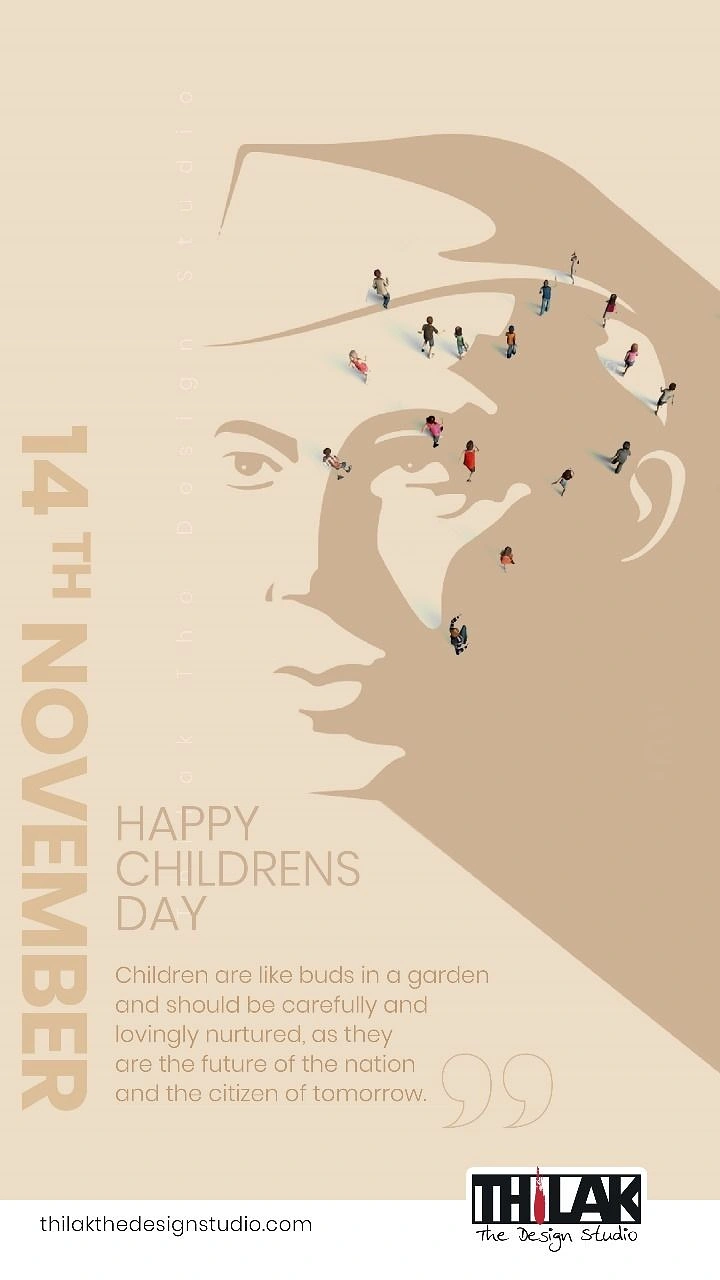 Children's Day creative ad: Nehru profile silhouette with tiny children walking across it