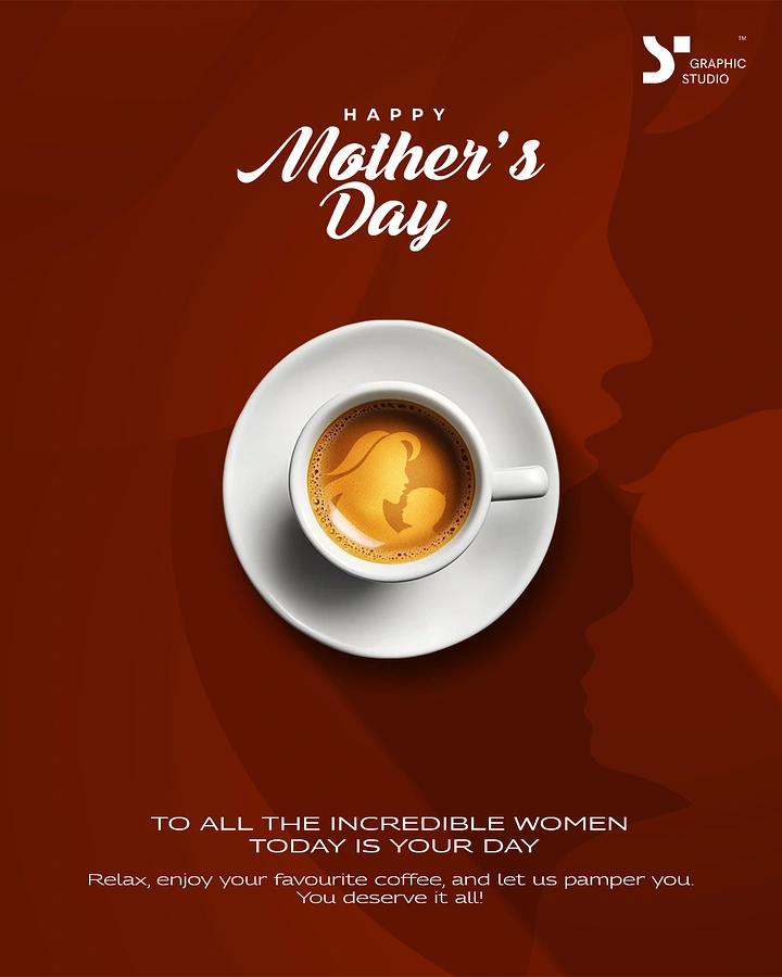 Mother's Day creative ad: Top-down espresso cup with mother-and-baby silhouette in the crema
