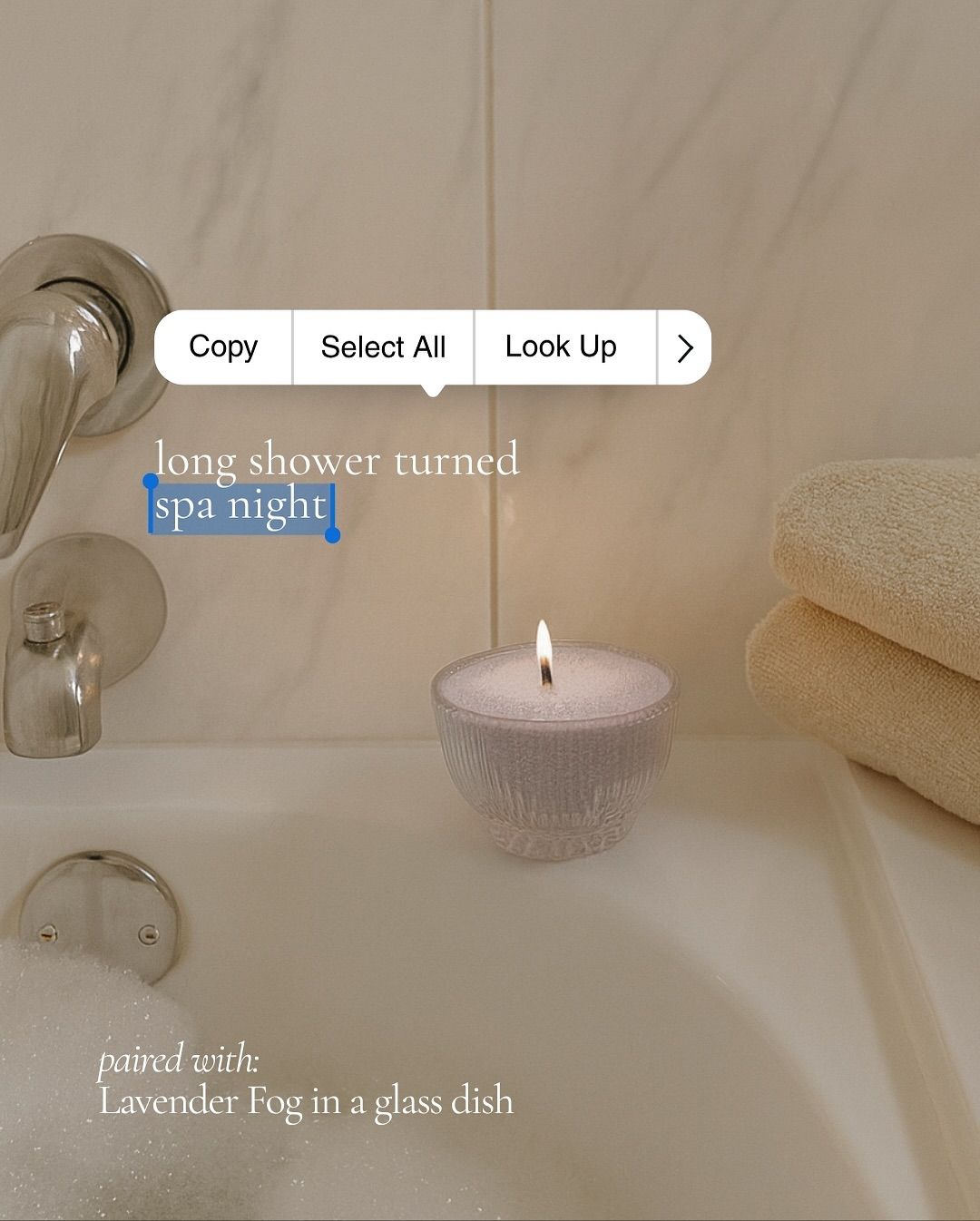 Instagram post: Text-selection UI turns shower into spa
