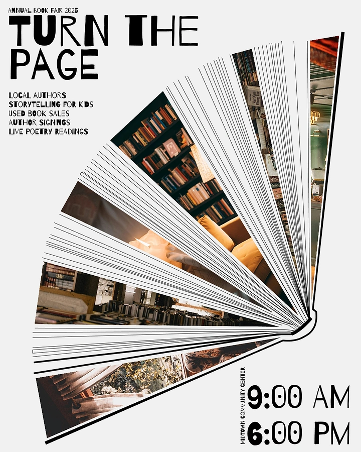 Bookstores creative ad: Fanned book pages reveal bookstore photos