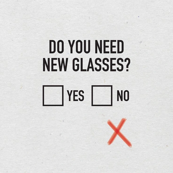 Opticians & Eye Care creative ad: Blurry cross missing checkbox shows bad vision